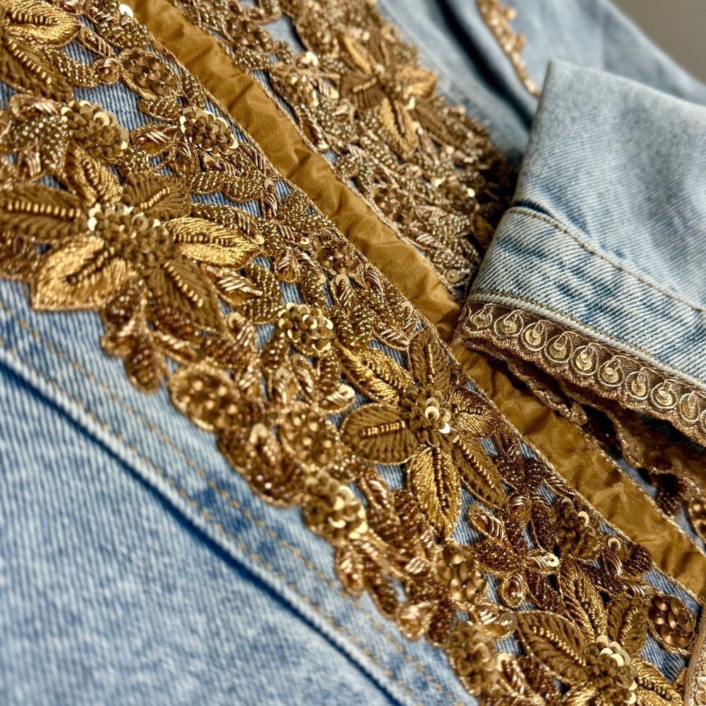 Denim Jacket Hand Embellished with appliqué, sequins, beads and embroidery - Picture 14 of 17